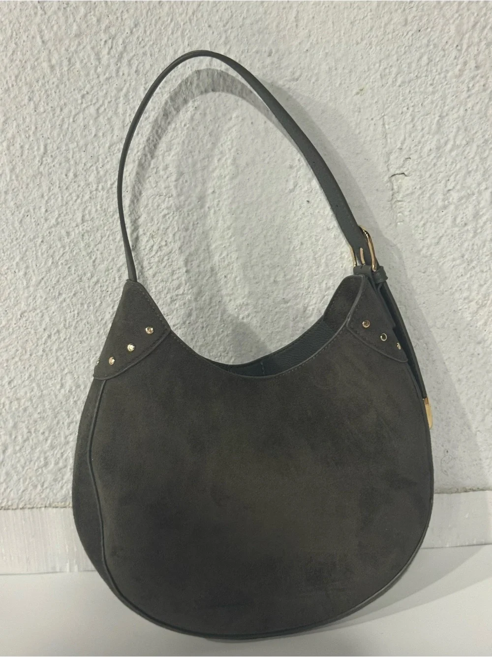 Stylish Women's Faux Suede Shoulder Bag in Dark Gray